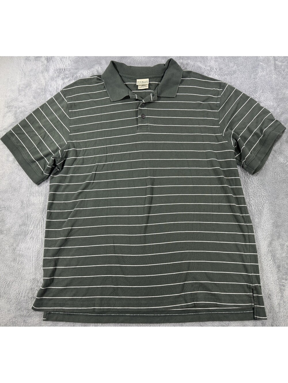 L.L.Bean Men's XL Regular Green and White Striped Polo Shirt 100% Pima Cotton